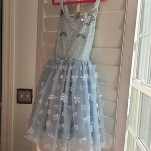 Zunie Glittery Light Blue Dress with White Floral Details
